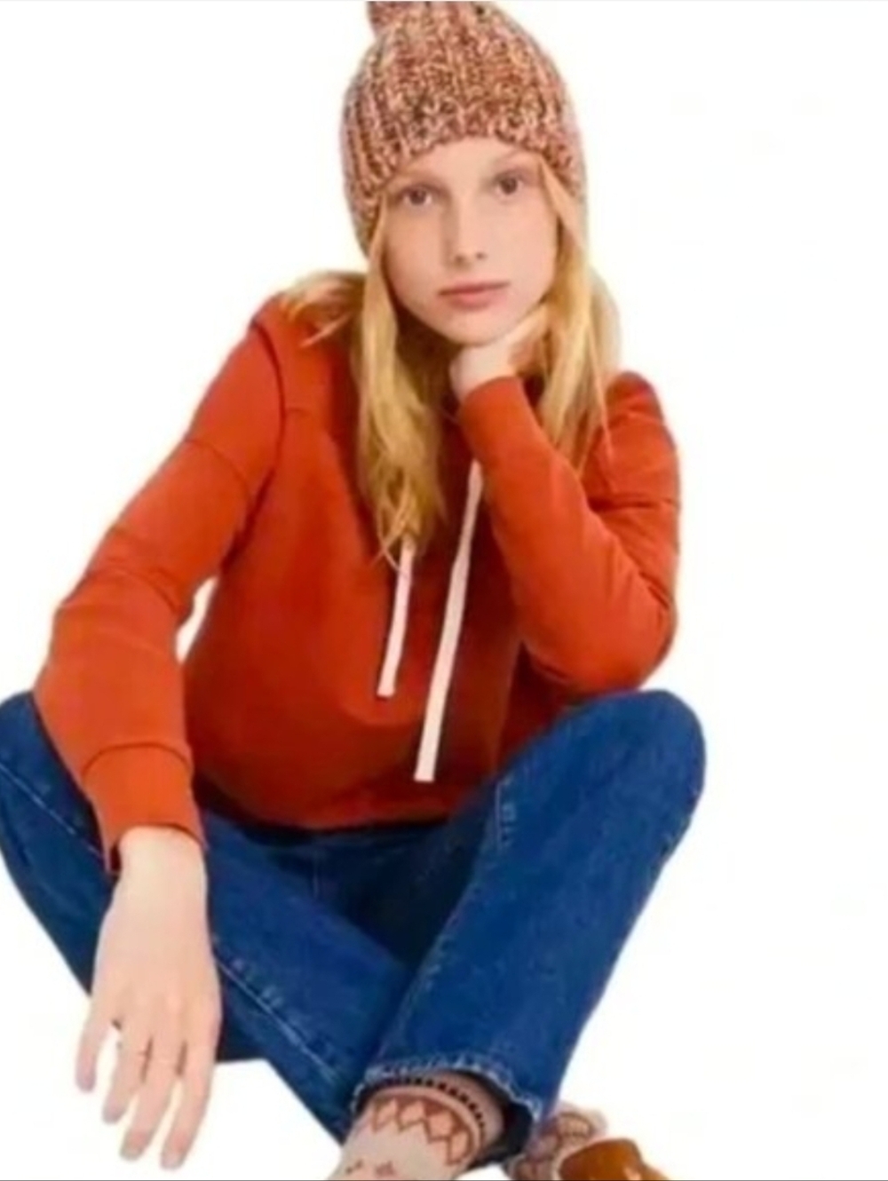 Madewell Sunny Hoodie Sweatshirt, Long Sleeve Cotton Blend - Burnt Orange Medium